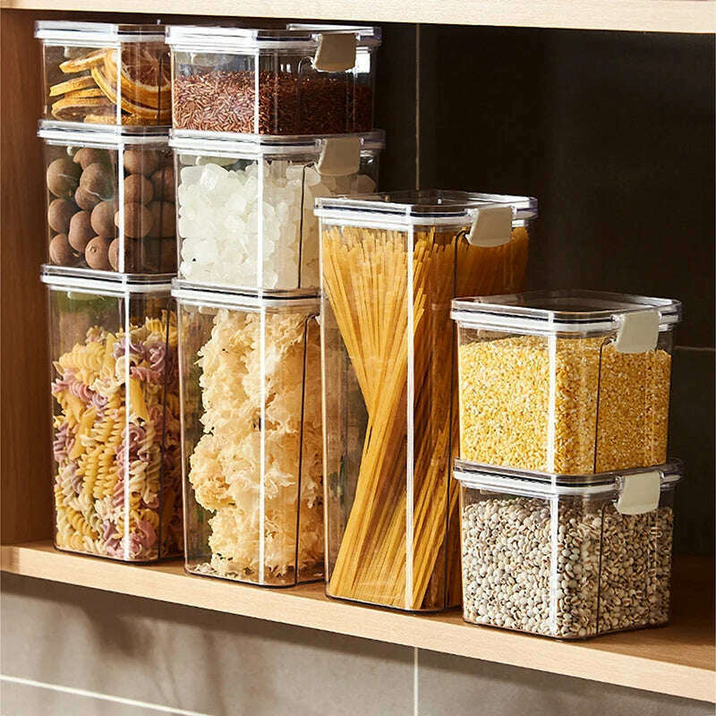 Food Grain Beans Storage Tank Cereal Dispenser Snacks Nut Transparent Clear Seal Box Freezer Organizer Plastic Pantry Container - KIMLUD