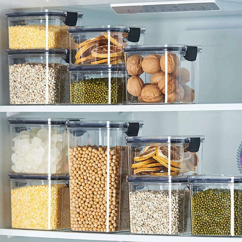 Food Grain Beans Storage Tank Cereal Dispenser Snacks Nut Transparent Clear Seal Box Freezer Organizer Plastic Pantry Container - KIMLUD