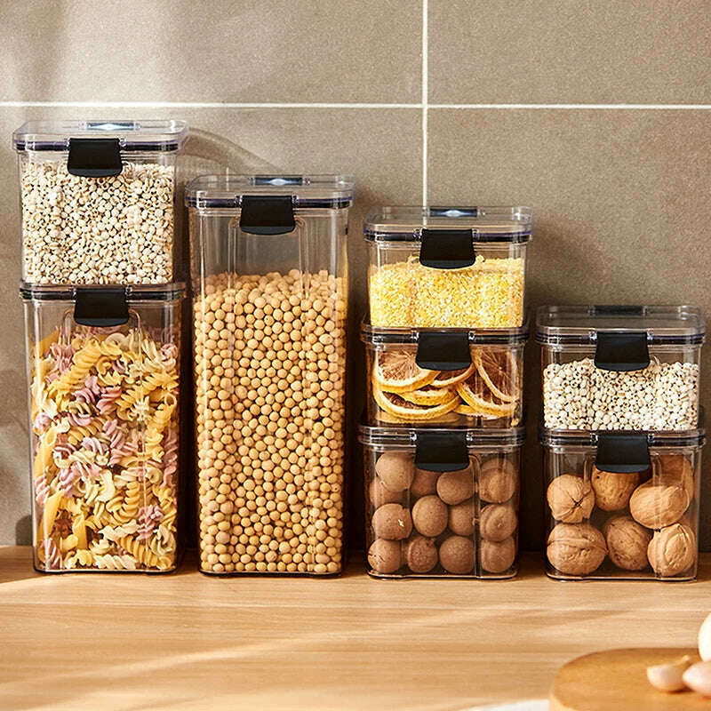 Food Grain Beans Storage Tank Cereal Dispenser Snacks Nut Transparent Clear Seal Box Freezer Organizer Plastic Pantry Container - KIMLUD