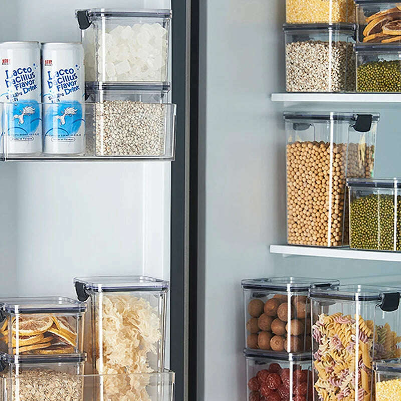 Food Grain Beans Storage Tank Cereal Dispenser Snacks Nut Transparent Clear Seal Box Freezer Organizer Plastic Pantry Container - KIMLUD