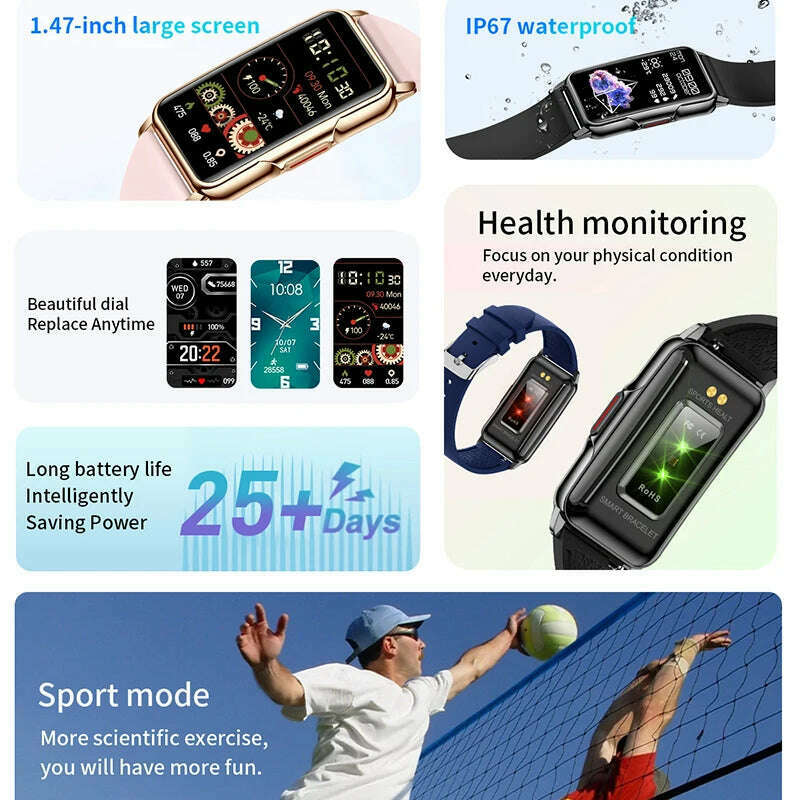 For Android IOS Smart Bracelet Women Smartwatch Men Heart Rate Monitoring Waterproof 20+Sports mode Smart Watch For Ladies +Gift - KIMLUD