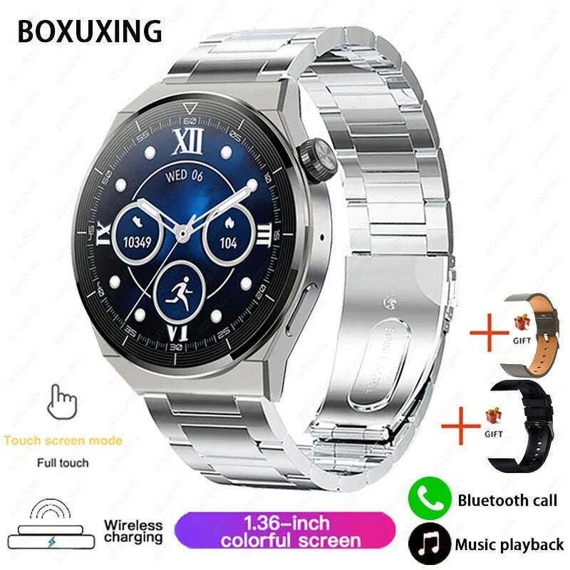 KIMLUD, For Huawei GT3 Pro NFC Smart Watch Men AMOLED 390*390 HD Screen Heart Rate Bluetooth Call IP68 Waterproof SmartWatch 2023 New, Silver steel, KIMLUD APPAREL - Womens Clothes