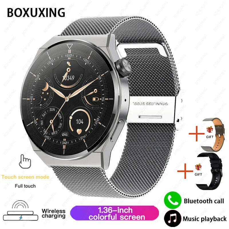 KIMLUD, For Huawei GT3 Pro NFC Smart Watch Men AMOLED 390*390 HD Screen Heart Rate Bluetooth Call IP68 Waterproof SmartWatch 2023 New, Silver Mesh belt, KIMLUD APPAREL - Womens Clothes