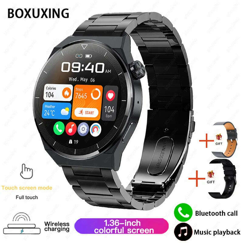 KIMLUD, For Huawei GT3 Pro NFC Smart Watch Men AMOLED 390*390 HD Screen Heart Rate Bluetooth Call IP68 Waterproof SmartWatch 2023 New, Black steel, KIMLUD APPAREL - Womens Clothes