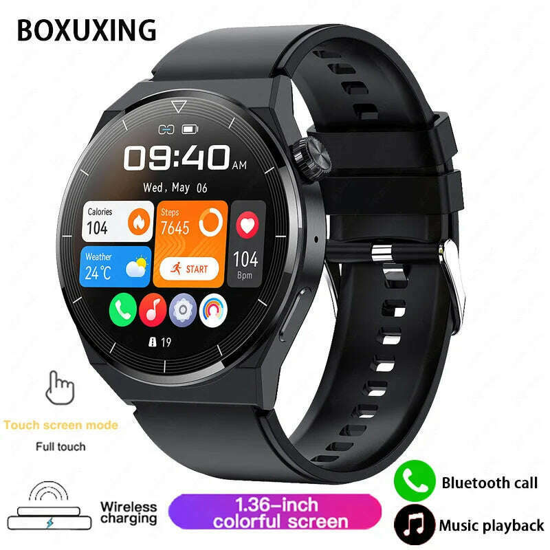 KIMLUD, For Huawei GT3 Pro NFC Smart Watch Men AMOLED 390*390 HD Screen Heart Rate Bluetooth Call IP68 Waterproof SmartWatch 2023 New, Black silicone, KIMLUD APPAREL - Womens Clothes