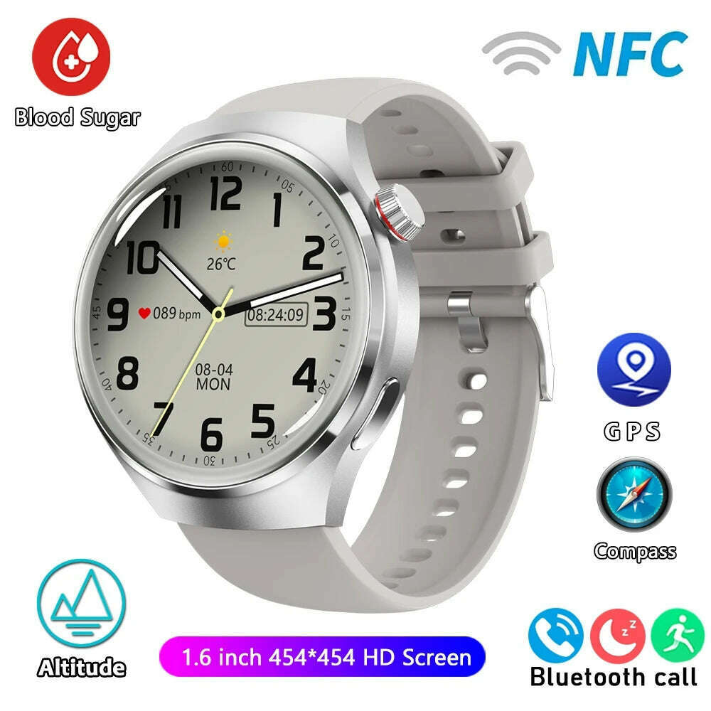 KIMLUD, For HUAWEI GT4 Pro GPS NFC Smart Watch Men 360*360 AMOLED Screen Heart rate Bluetooth Call IP68 Waterproof Man Smartwatch 2024, Silver silicone band / NFC Watch GT4 Pro, KIMLUD APPAREL - Womens Clothes