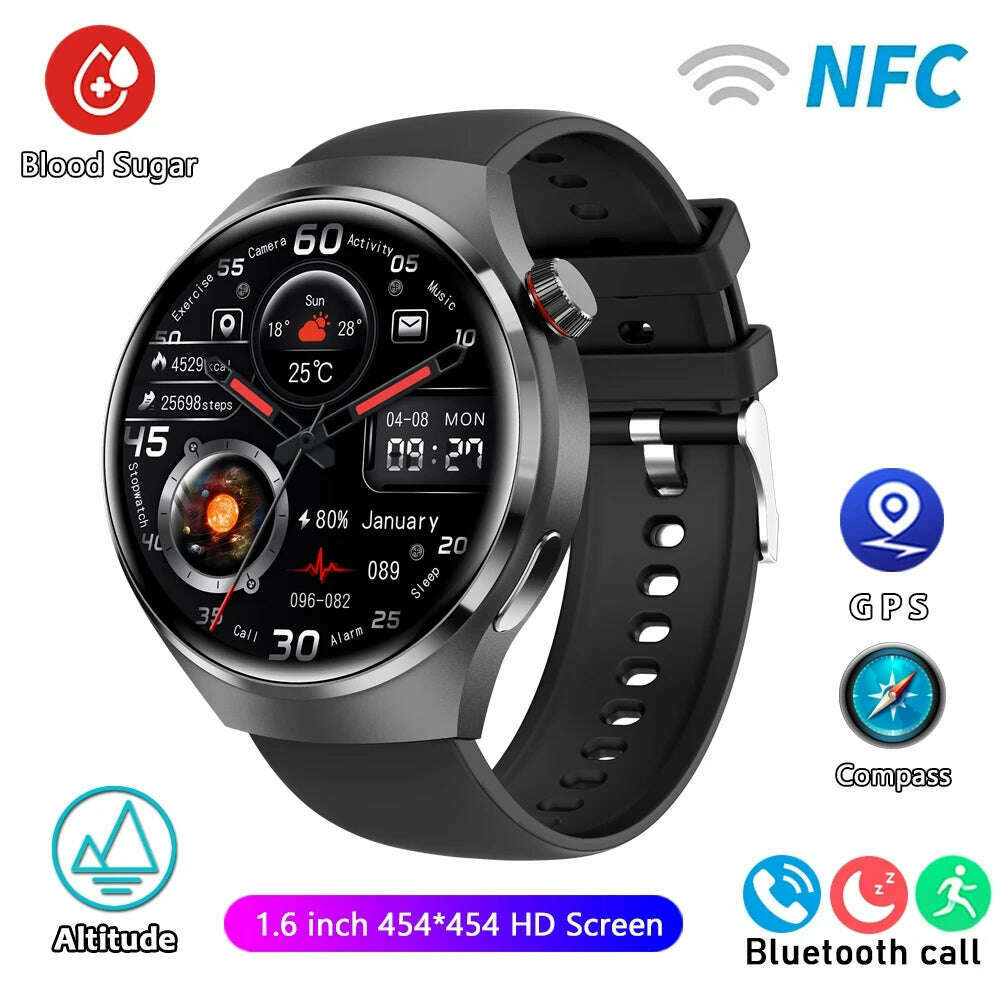 KIMLUD, For HUAWEI GT4 Pro GPS NFC Smart Watch Men 360*360 AMOLED Screen Heart rate Bluetooth Call IP68 Waterproof Man Smartwatch 2024, Black silicone belt / NFC Watch GT4 Pro, KIMLUD APPAREL - Womens Clothes