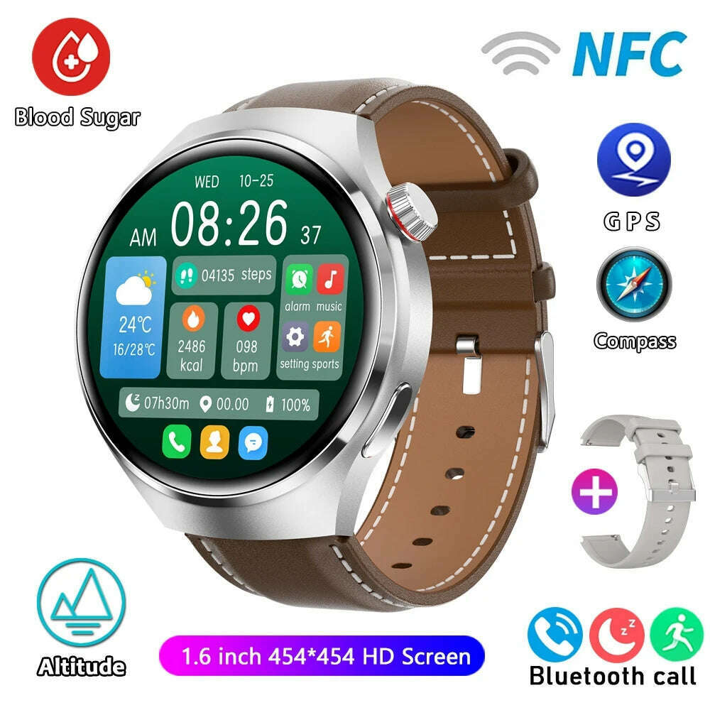 KIMLUD, For HUAWEI GT4 Pro GPS NFC Smart Watch Men 360*360 AMOLED Screen Heart rate Bluetooth Call IP68 Waterproof Man Smartwatch 2024, Brown leather belt / NFC Watch GT4 Pro, KIMLUD APPAREL - Womens Clothes