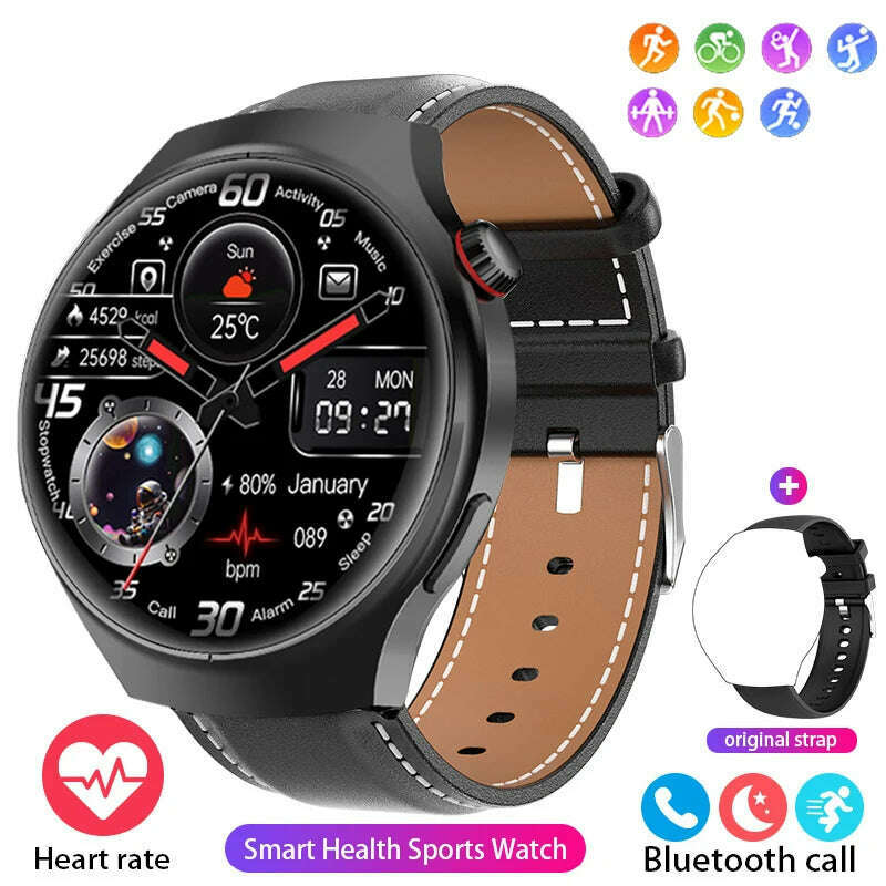 KIMLUD, For Huawei GT4 PRO Smart Watch Men Watch 4 Pro AMOLED HD Screen Sports Fitness Bluetooth Call Heart Rate SmartWatch 2024 New, Black leather / CHINA, KIMLUD APPAREL - Womens Clothes