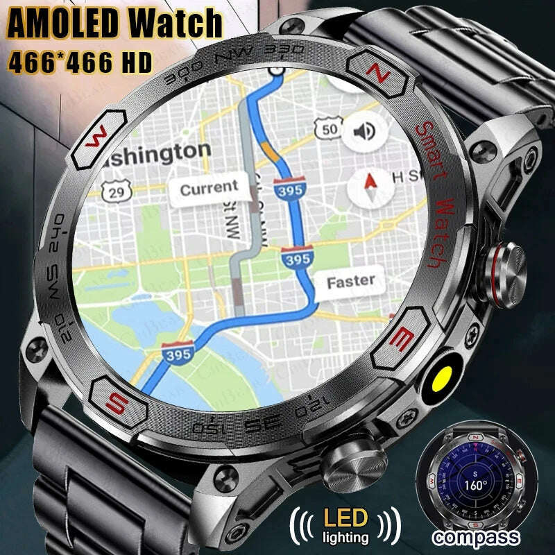 For Huawei Xiaomi New AMOLED Smart Watch Men Rugged Military Bluetooth Call Heart Rate Fitness Tracker IP68Waterproof Smartwatch - KIMLUD