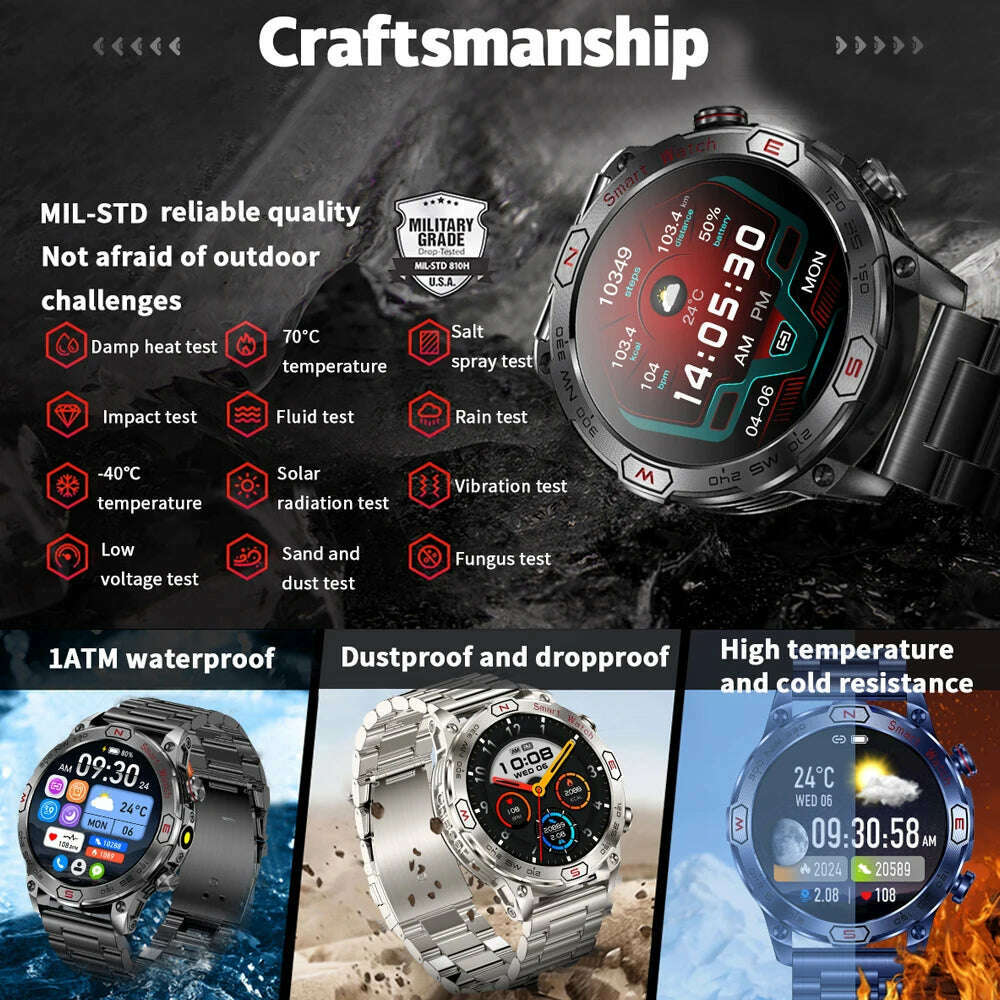 KIMLUD, For Huawei Xiaomi New AMOLED Smart Watch Men Rugged Military Bluetooth Call Heart Rate Fitness Tracker IP68Waterproof Smartwatch, KIMLUD Womens Clothes