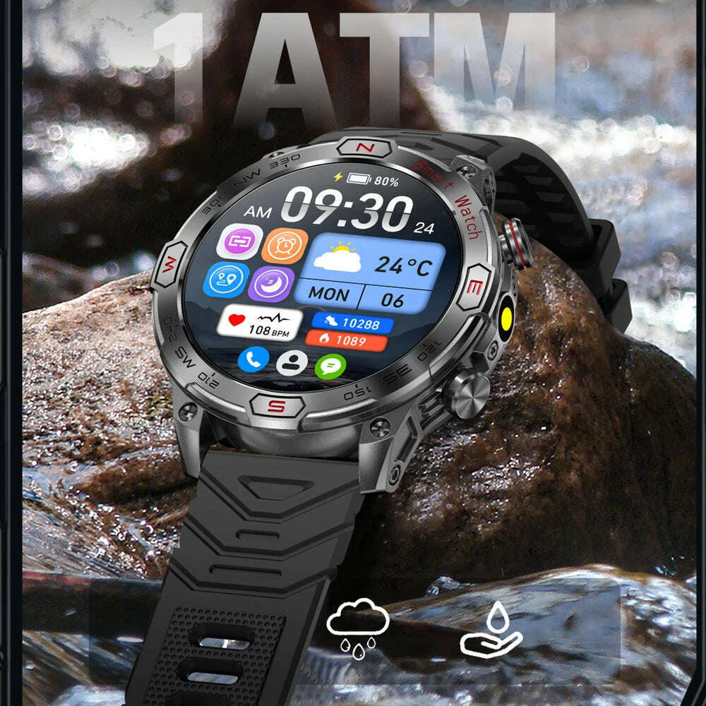 For Huawei Xiaomi New AMOLED Smart Watch Men Rugged Military Bluetooth Call Heart Rate Fitness Tracker IP68Waterproof Smartwatch - KIMLUD