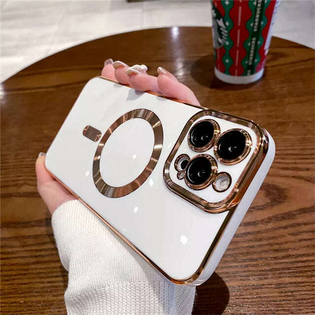 KIMLUD, For iPhone 14 Pro Max Luxury Magsafe Magnetic Square Plating Frame Phone Case For iPhone 11 12 13 14 Plus Lens Protective Cover, For iPhone 14 Plus / White Magnetic Case / China, KIMLUD APPAREL - Womens Clothes