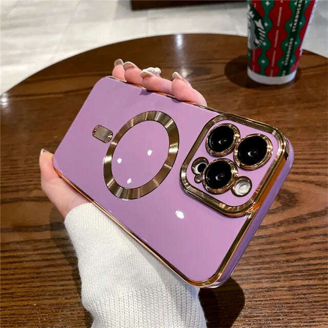 KIMLUD, For iPhone 14 Pro Max Luxury Magsafe Magnetic Square Plating Frame Phone Case For iPhone 11 12 13 14 Plus Lens Protective Cover, For iPhone 14 Plus / Light Purple Case / China, KIMLUD APPAREL - Womens Clothes