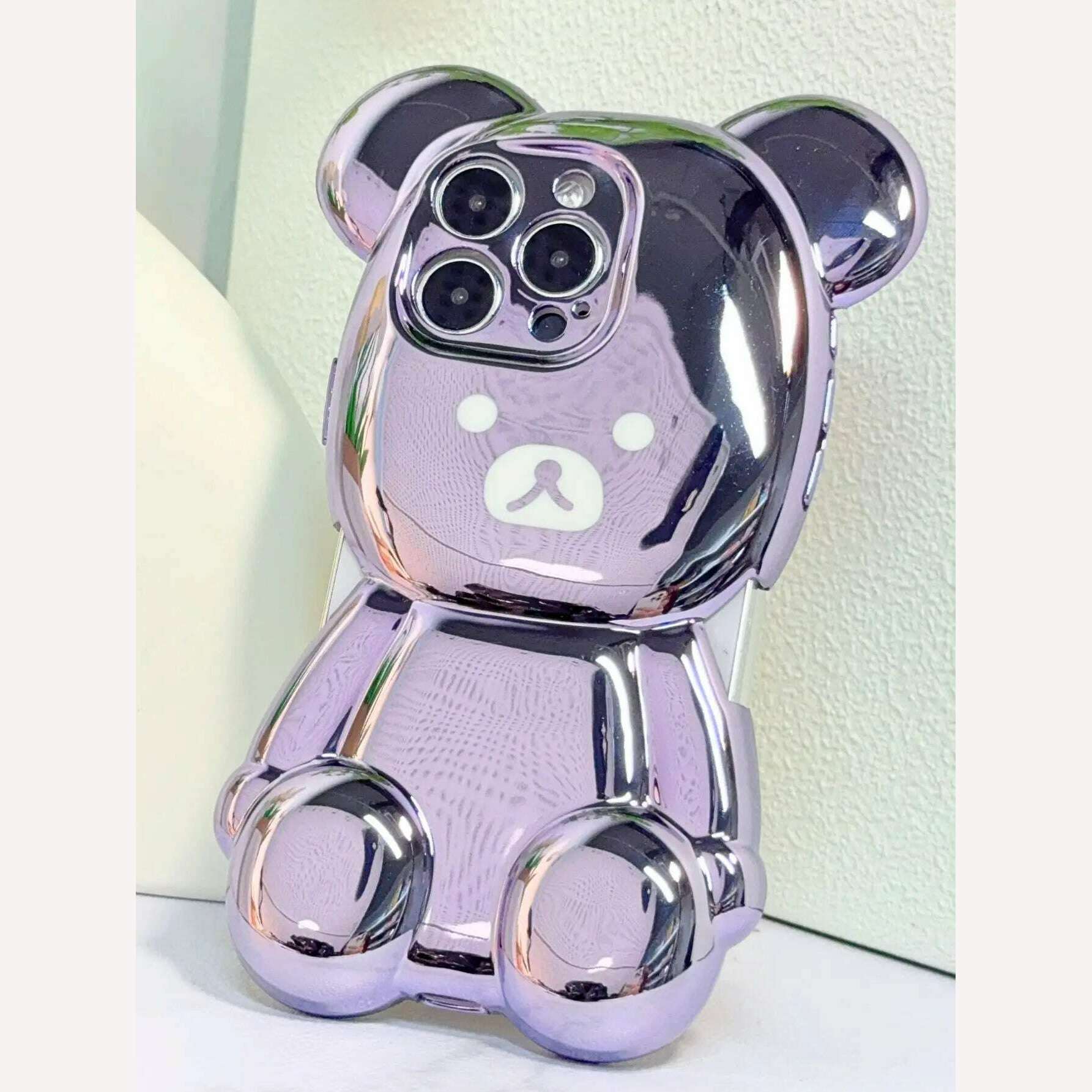 KIMLUD, for iPhone 15 Pro Max Case Luxury Bear Electroplated 13 Pro Silicone Cute 3D Plated Phone Cover for iPhone 11 15 Pro 12 14 Pro, Purple bear / For iPhone 12 pro, KIMLUD APPAREL - Womens Clothes