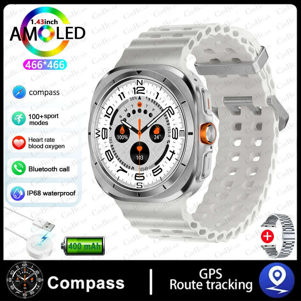 KIMLUD, For Samsung Galaxy Watch Ultra NFC GPS Track Compass Smart Watch Men 1.43 Inch AMOLED Always Display Screen BT Call Smartwatch, Silver steel, KIMLUD APPAREL - Womens Clothes