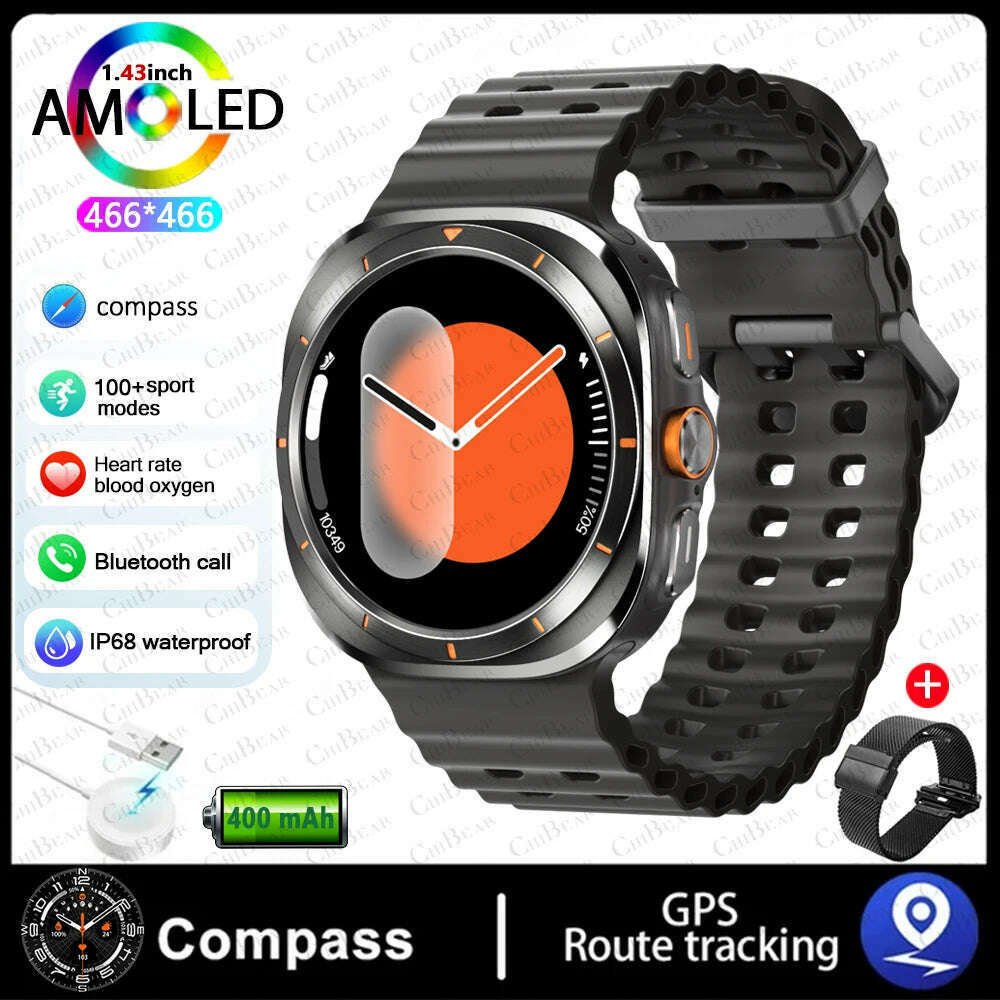 For Samsung Galaxy Watch Ultra NFC GPS Track Compass Smart Watch Men 1.43 Inch AMOLED Always Display Screen BT Call Smartwatch - KIMLUD