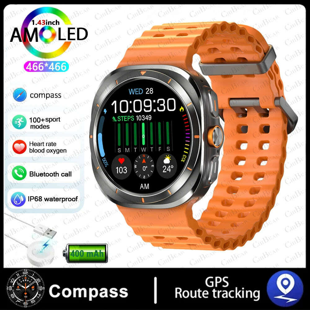 For Samsung Galaxy Watch Ultra NFC GPS Track Compass Smart Watch Men 1.43 Inch AMOLED Always Display Screen BT Call Smartwatch - KIMLUD