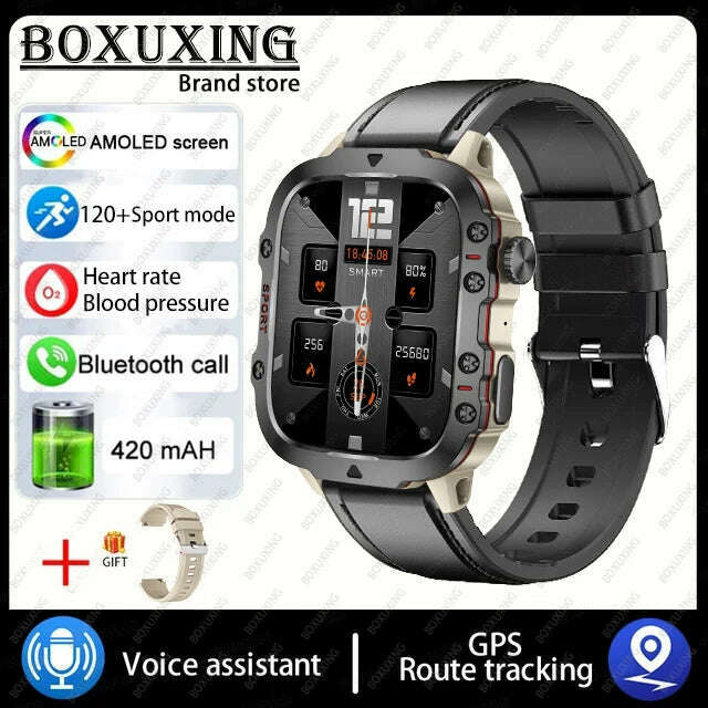 KIMLUD, For Xiaomi Rugged Military GPS Smart Watch Men AMOLED HD Screen Heart Rate Bluetooth Call Waterproof Outdoor SmartWatch 2024 New, Belt black 1 / Outdoor Sports Watch, KIMLUD APPAREL - Womens Clothes