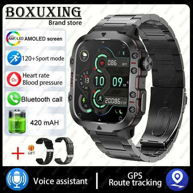 For Xiaomi Rugged Military GPS Smart Watch Men AMOLED HD Screen Heart Rate Bluetooth Call Waterproof Outdoor SmartWatch 2024 New - KIMLUD