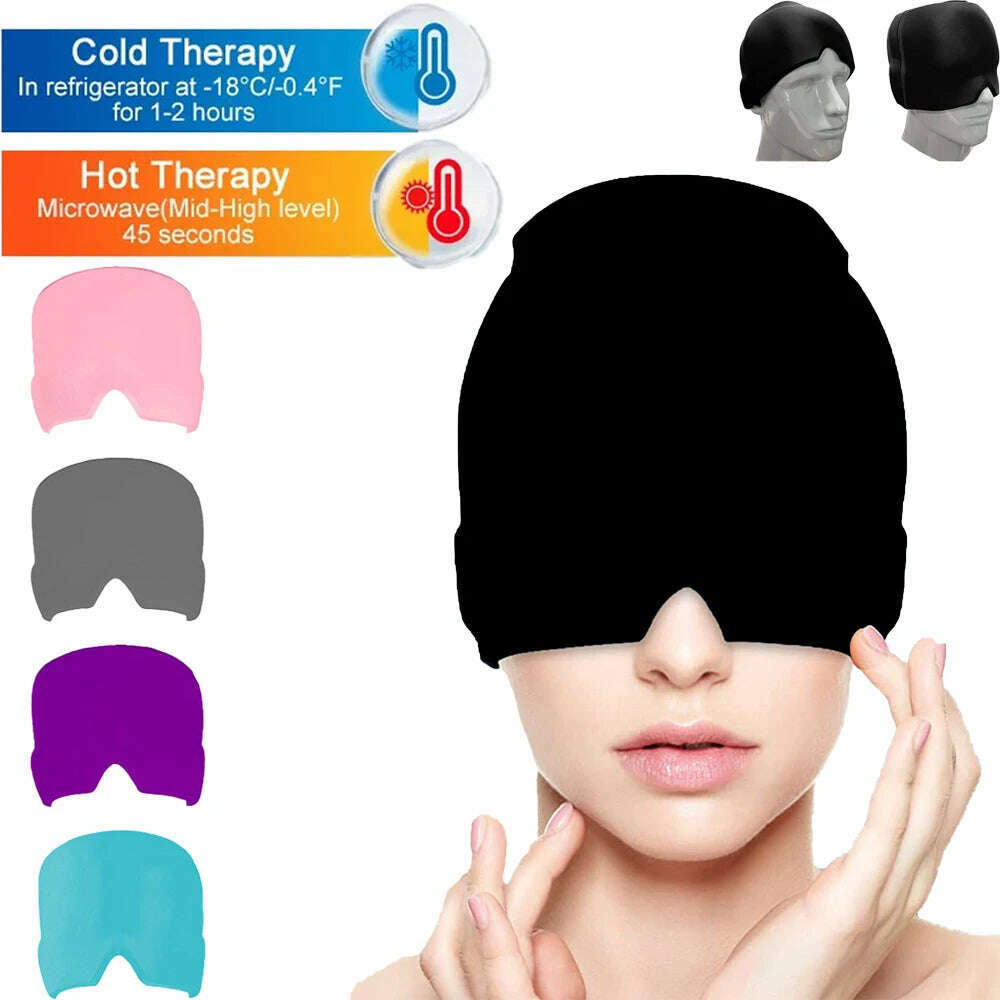 Form Fitting Gel Ice Headache Migraine Relief Hat Cold Compress Therapy Cap Ice Cap Head Wrap Face Mask Head Massage - KIMLUD