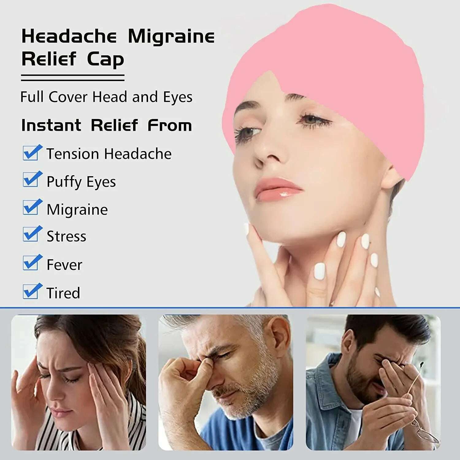 Form Fitting Gel Ice Headache Migraine Relief Hat Cold Compress Therapy Cap Ice Cap Head Wrap Face Mask Head Massage - KIMLUD