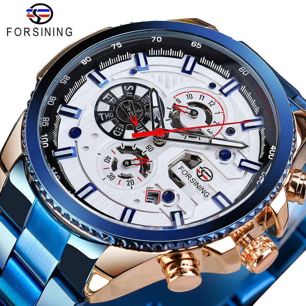 KIMLUD, Forsining 2019 3 Dial Calendar Multifunction Military Luminous Hand Mens Mechanical Sport Automatic Wrist Watch Top Brand Luxury, GMT1137-12 / CHINA, KIMLUD APPAREL - Womens Clothes