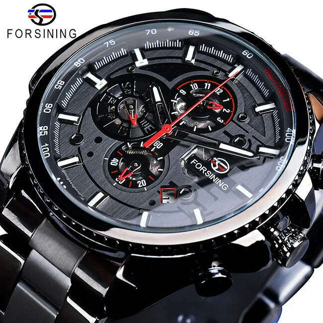 KIMLUD, Forsining 2019 3 Dial Calendar Multifunction Military Luminous Hand Mens Mechanical Sport Automatic Wrist Watch Top Brand Luxury, GMT1137-4 / CHINA, KIMLUD APPAREL - Womens Clothes