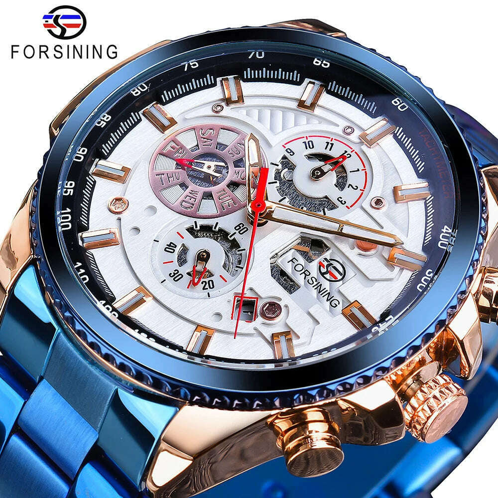 KIMLUD, Forsining 2019 3 Dial Calendar Multifunction Military Luminous Hand Mens Mechanical Sport Automatic Wrist Watch Top Brand Luxury, GMT1137-16 / CHINA, KIMLUD APPAREL - Womens Clothes