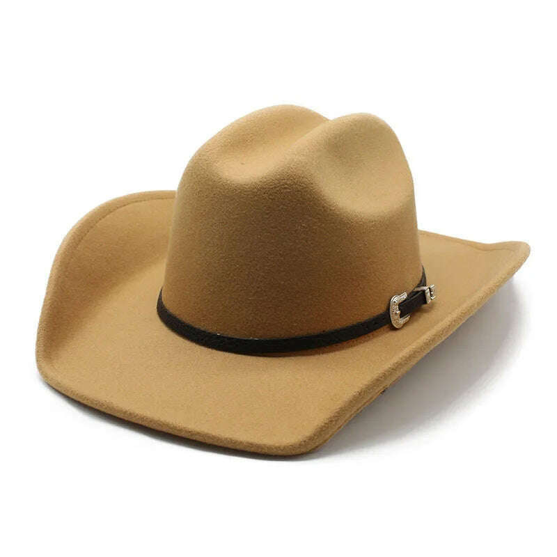 KIMLUD, Four Seasons Cowboy Hats Jazz Caps For Women And Men Woolen 57-58cm Western Curved Brim Cowgirl Accessories NZ0067, Khaki / 57-58cm / CHINA, KIMLUD APPAREL - Womens Clothes