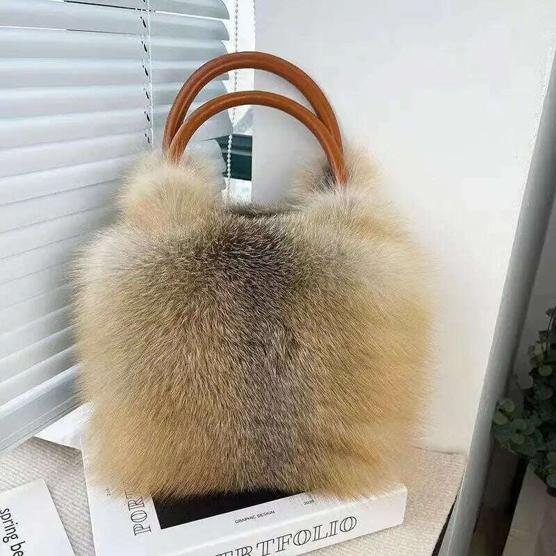 KIMLUD, Fox Fur Bag Handbag Ladies Bag Purses And Handbags Fluffy Warm bag Single Shoulder Crossbody Bags Silver Fox Fur Lady Clutch Bag, Red fox, KIMLUD APPAREL - Womens Clothes