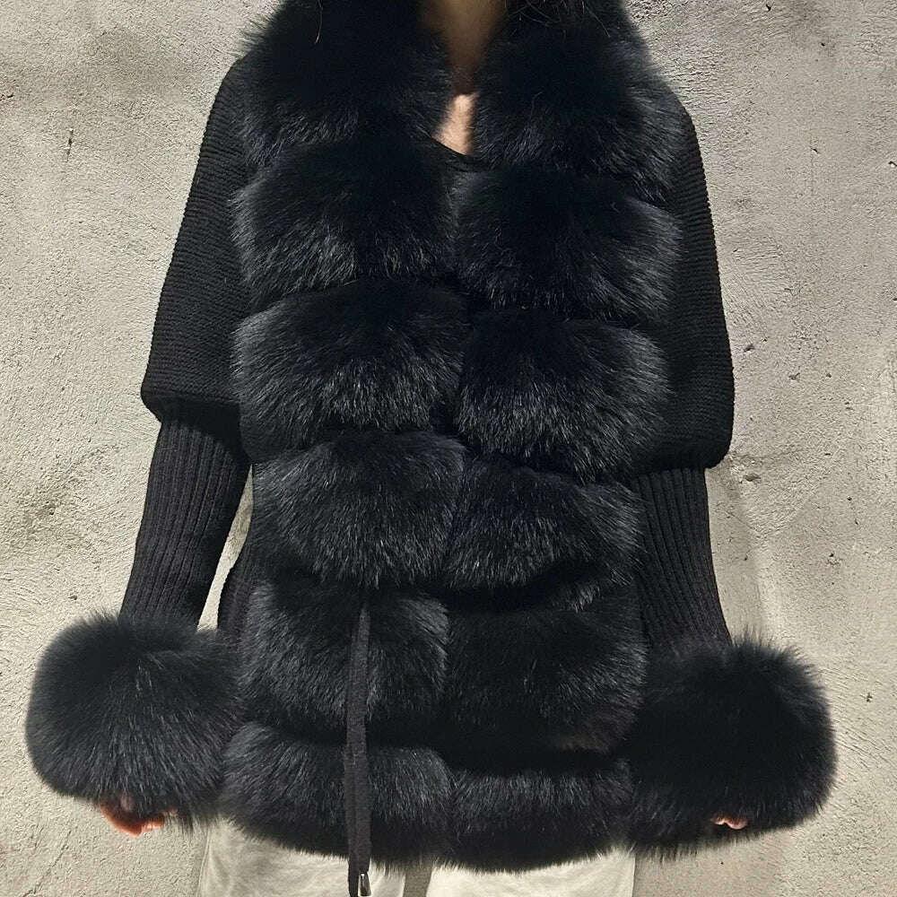 Fox Fur Cardigan Women Sweater Winter Slim Fox Fur Outerwear Elegant Fashion Fur Sweaters - KIMLUD