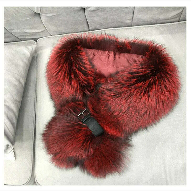 KIMLUD, Fox Fur Scarf Luxury Genuine Big Fur Collar Whole Skin Solid Scarves With leather strap Women's Neck Warm Natural Fox Fur Shawl, KIMLUD Womens Clothes