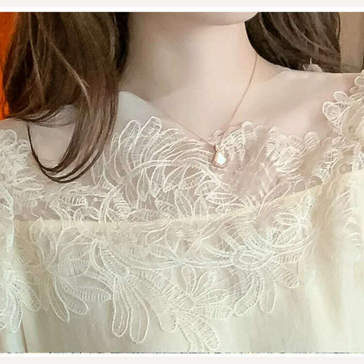 KIMLUD, French Vintage Floral Blouses Women Long Sleeve O-Neck Shirts Lace Shirts Famale Sexy Lace Elegant Tops Ladies 2023, KIMLUD Womens Clothes