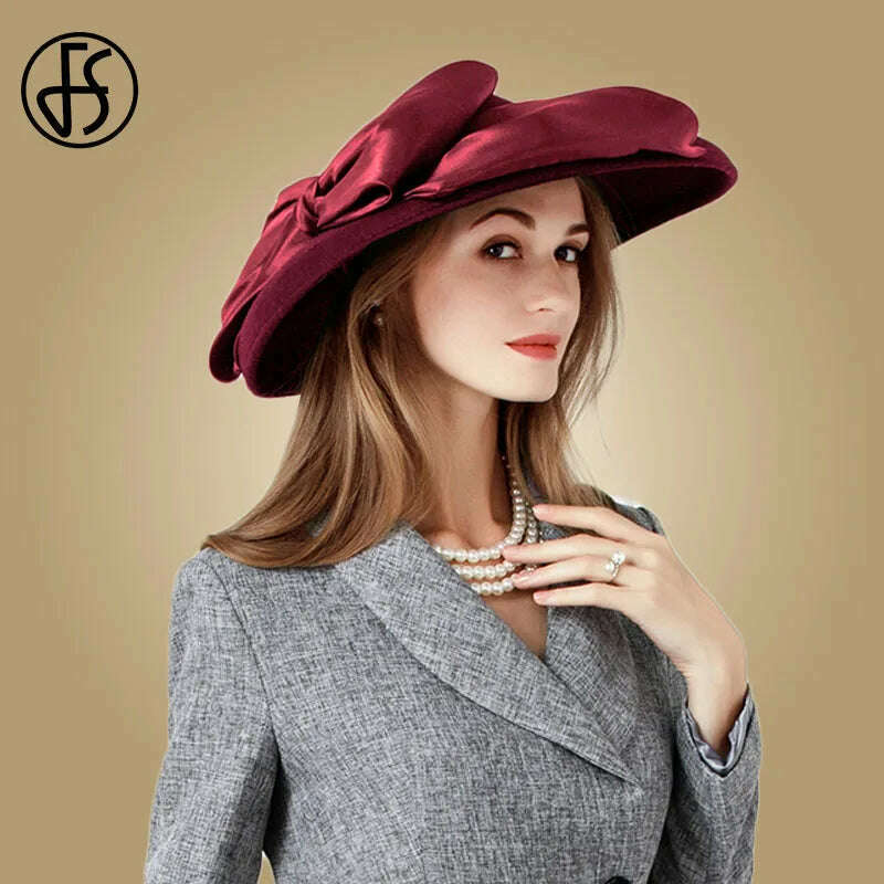 KIMLUD, FS Women Black Hat Large Wide Brim Wool Felt Fedoras Hats Winter Church Hat For Wedding Bowler Cloche Hats Derby Sombrero Mujer, KIMLUD Womens Clothes