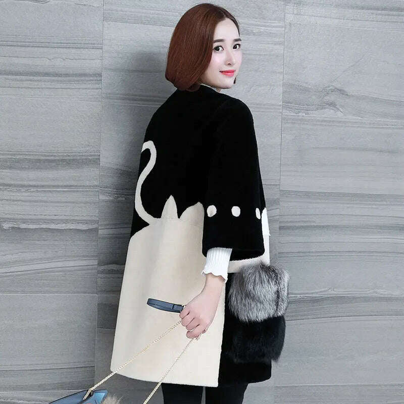 KIMLUD, Fur 2023 Coat Real Autumn Winter Wool Coat Fox Fur Splice Long Coats Ladies Korean Jacket Manteau Femme Hiver KJ780, KIMLUD Womens Clothes