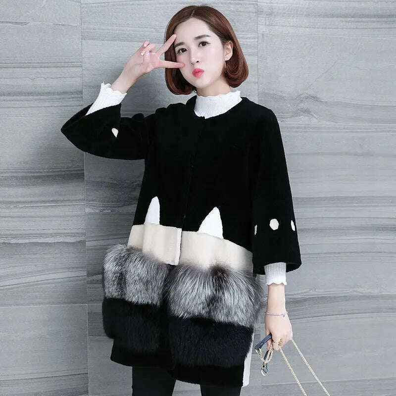 KIMLUD, Fur 2023 Coat Real Autumn Winter Wool Coat Fox Fur Splice Long Coats Ladies Korean Jacket Manteau Femme Hiver KJ780, KIMLUD Womens Clothes