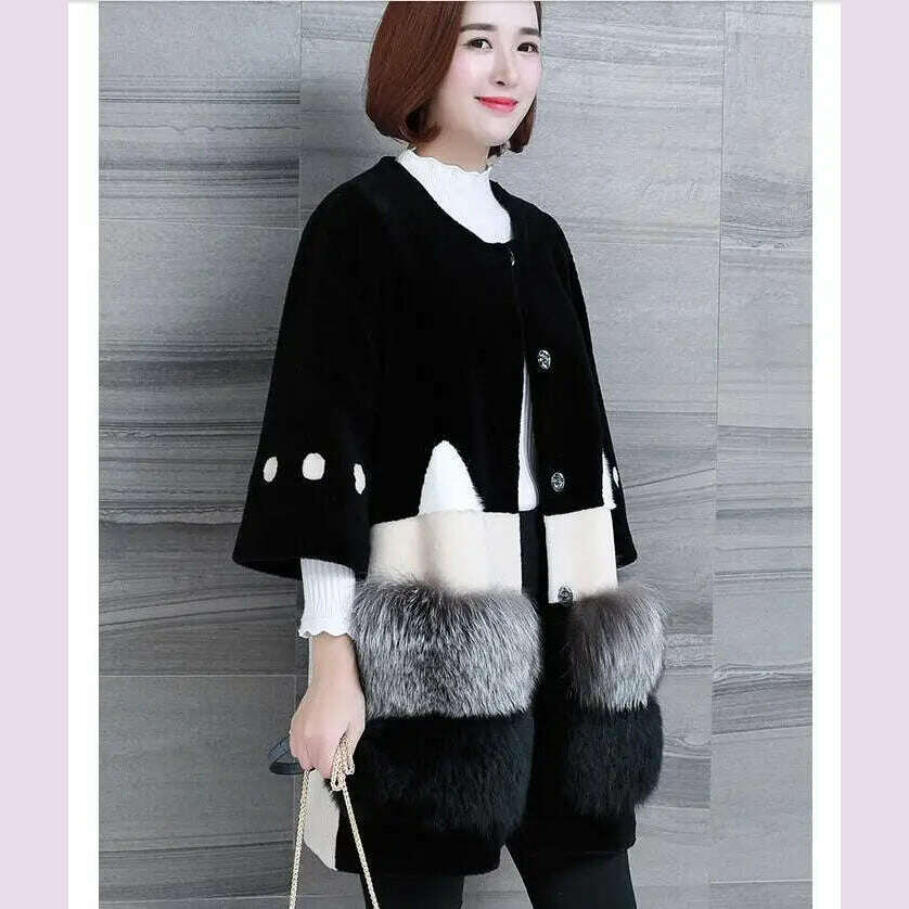 KIMLUD, Fur 2023 Coat Real Autumn Winter Wool Coat Fox Fur Splice Long Coats Ladies Korean Jacket Manteau Femme Hiver KJ780, KIMLUD Womens Clothes