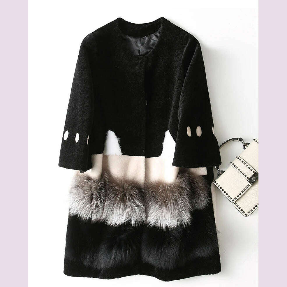 KIMLUD, Fur 2023 Coat Real Autumn Winter Wool Coat Fox Fur Splice Long Coats Ladies Korean Jacket Manteau Femme Hiver KJ780, KIMLUD Womens Clothes