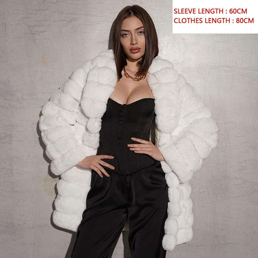 KIMLUD, Fur Coat Women Natural Chinchilla Rex Rabbit Fur Coat Mid-Length Best Seller Warm Winter Jackets Female, 1 / XS-BUST-90CM, KIMLUD APPAREL - Womens Clothes