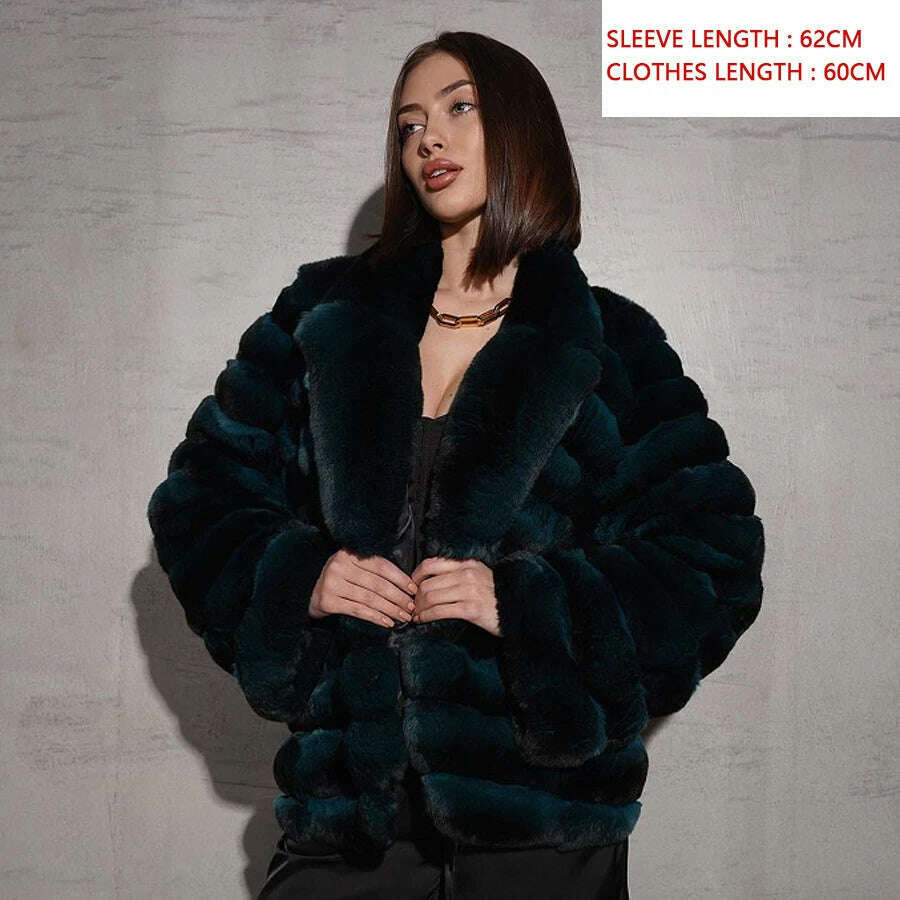 KIMLUD, Fur Coat Women Natural Chinchilla Rex Rabbit Fur Coat Mid-Length Best Seller Warm Winter Jackets Female, 2 / XS-BUST-90CM, KIMLUD APPAREL - Womens Clothes