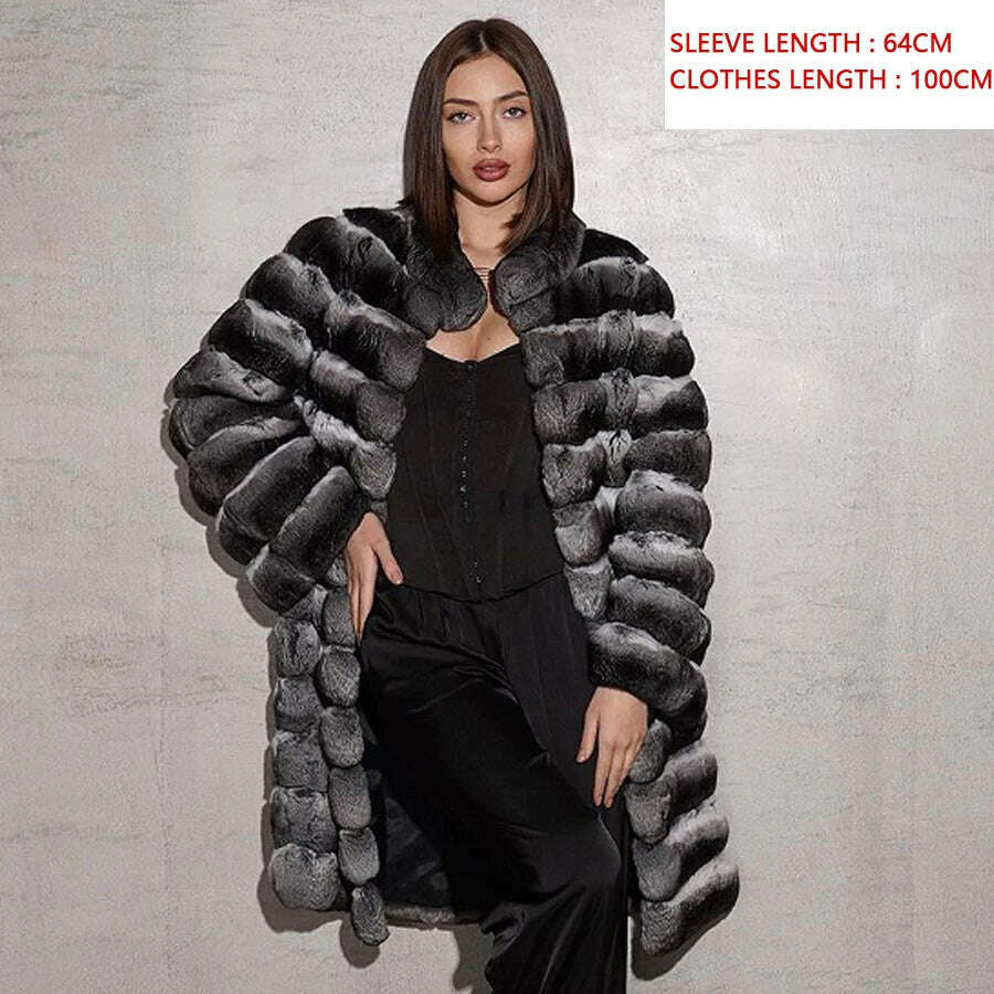 KIMLUD, Fur Coat Women Natural Chinchilla Rex Rabbit Fur Coat Mid-Length Best Seller Warm Winter Jackets Female, 3 / XS-BUST-90CM, KIMLUD APPAREL - Womens Clothes