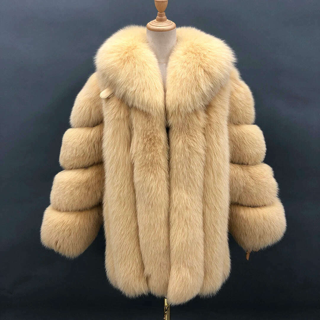 KIMLUD, Fur Coats Women Long Luxury Real Red Fox Fur Jacket Turn Down Collar Furry Thick Warm Coat Winter, yellow / S(bust 96cm), KIMLUD APPAREL - Womens Clothes