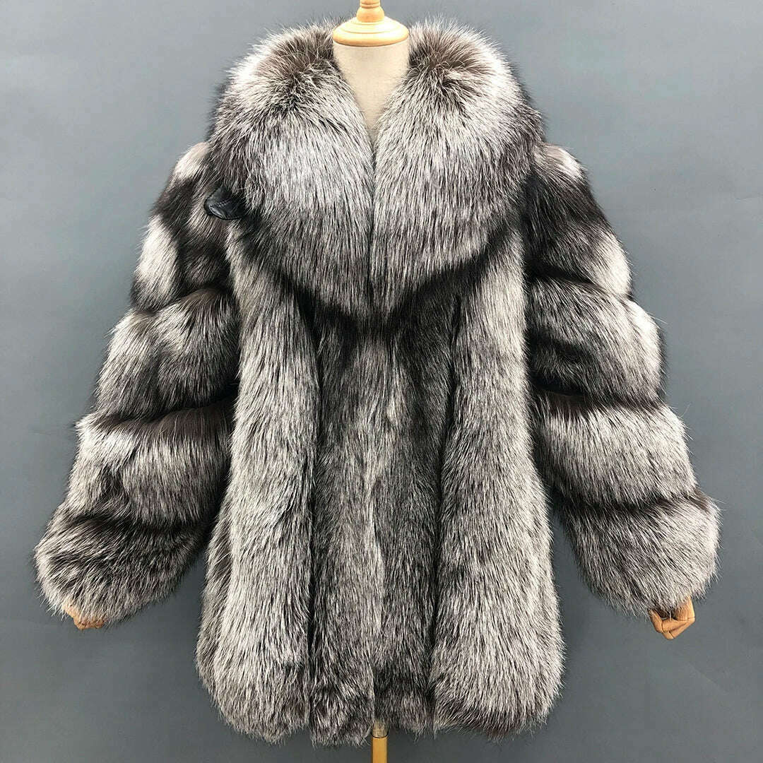 KIMLUD, Fur Coats Women Long Luxury Real Red Fox Fur Jacket Turn Down Collar Furry Thick Warm Coat Winter, KIMLUD Womens Clothes