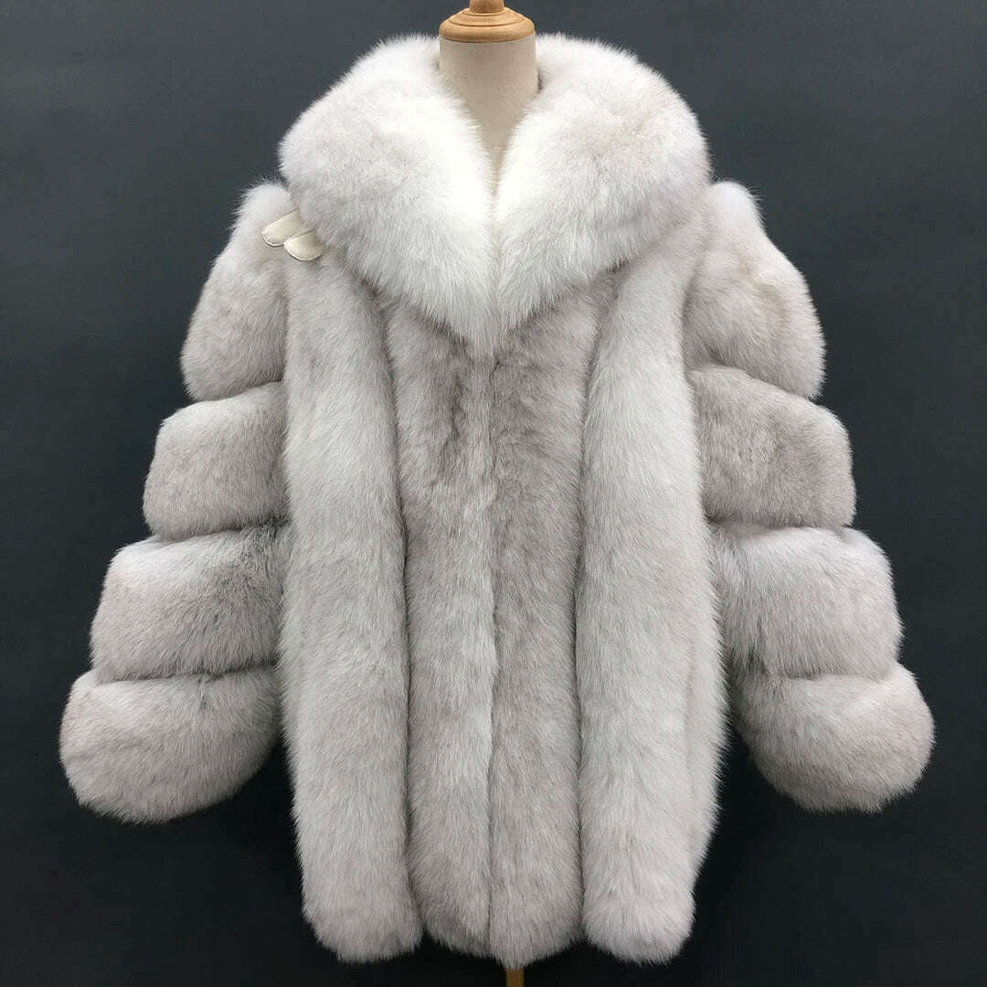 KIMLUD, Fur Coats Women Long Luxury Real Red Fox Fur Jacket Turn Down Collar Furry Thick Warm Coat Winter, natural color / S(bust 96cm), KIMLUD APPAREL - Womens Clothes