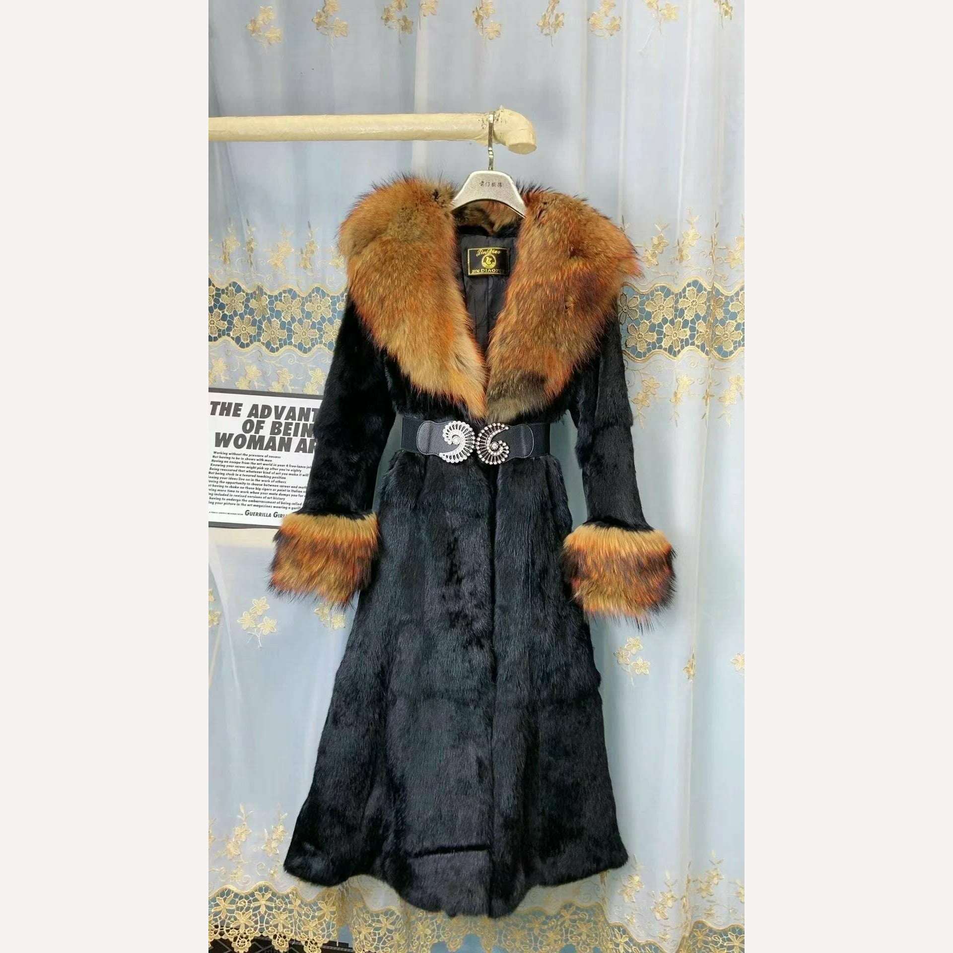 KIMLUD, FURYOUME 2023 Winter Women Real Genuine Natural Full Pelt Rabbit Fur Coat with Turn-down Fox Fur Collar Fashion Warm Streetwear, photo color 3 / S bust 90cm, KIMLUD APPAREL - Womens Clothes