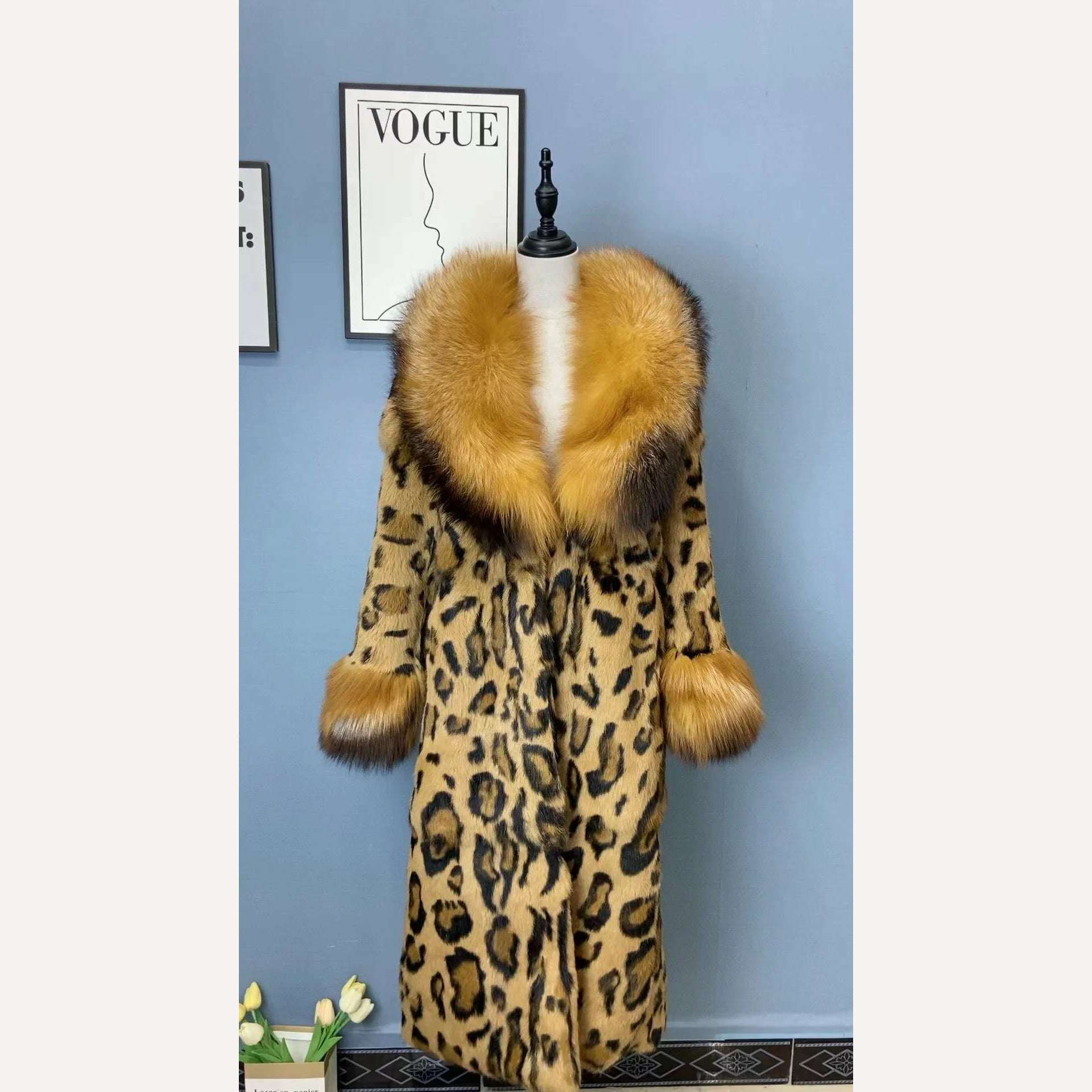 KIMLUD, FURYOUME 2023 Winter Women Real Genuine Natural Full Pelt Rabbit Fur Coat with Turn-down Fox Fur Collar Fashion Warm Streetwear, photo color 2 / S bust 90cm, KIMLUD APPAREL - Womens Clothes