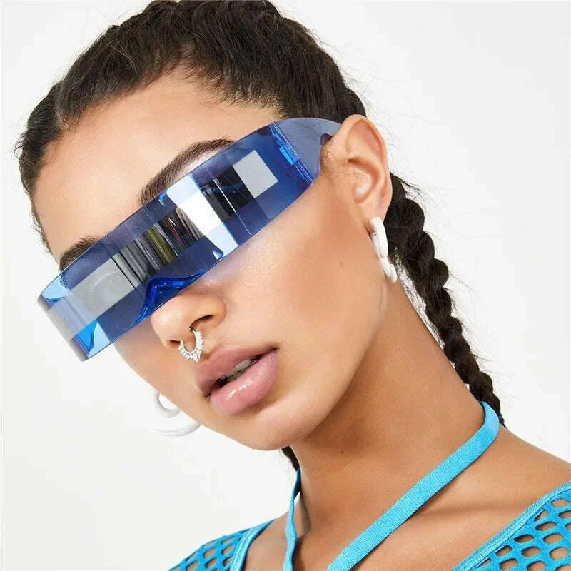 Futuristic Narrow Cyclops Visor Sunglasses Laser Eyeglasses UV400 Personality Mirrored Lens Costume Eyewear Glasses Men Glasses - KIMLUD