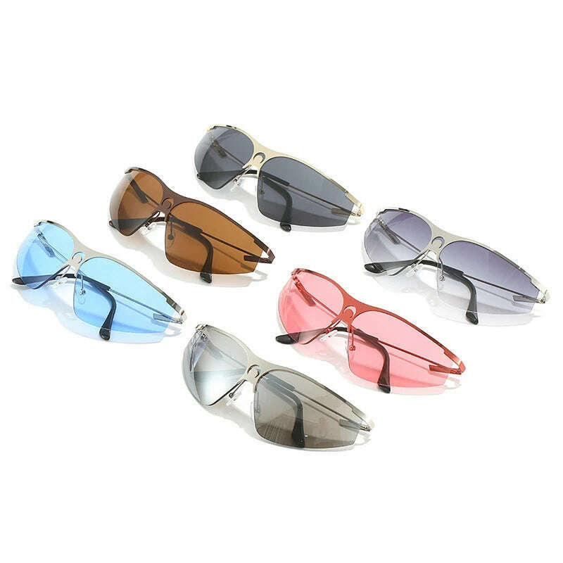 Futuristic y2k Women's Sunglasses Luxury 2023 Vintage Red Punk 2000'S Cool Girl Sunglasses One Piece Goggles Eyewear Unisex - KIMLUD