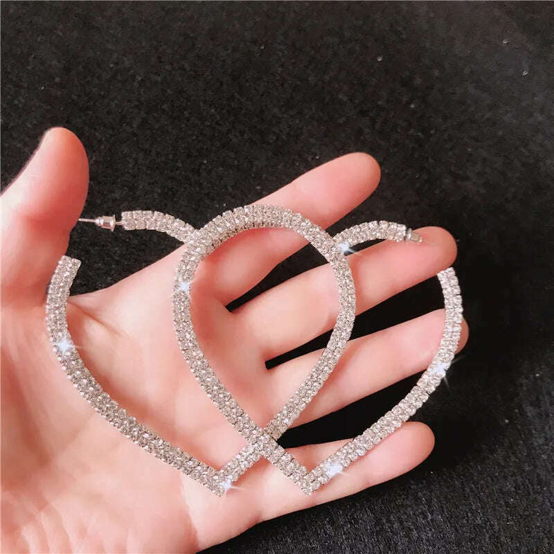 KIMLUD, FYUAN Fashion Big Heart Crystal Hoop Earrings for Women Bijoux Geometric Rhinestones Earrings Statement Jewelry Gifts, KIMLUD Womens Clothes